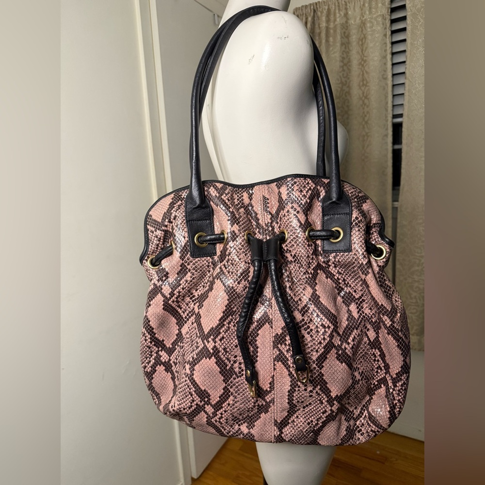 Pietro Alessandro Pink and Black Snake Print Shoulder Bag